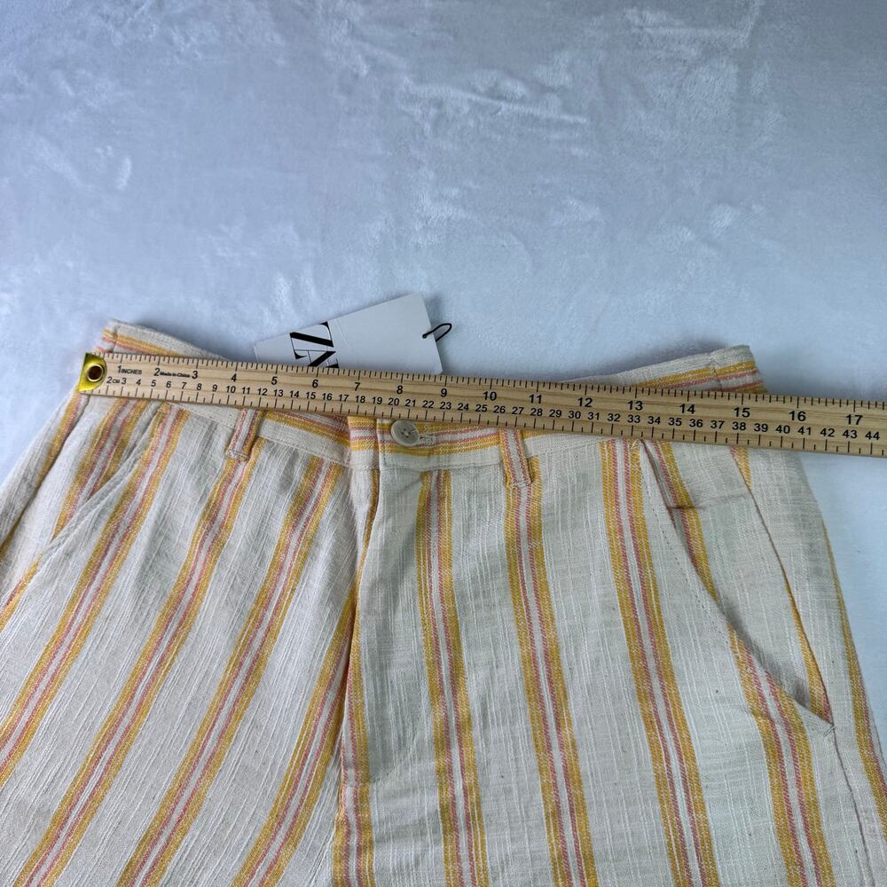 Zara Men Linen Blend Shorts Yellow Pink Old Money Resort Casual Size M NWT - Picture 2 of 11